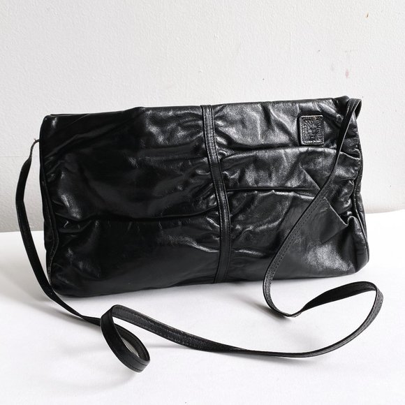 ANNE KLEIN VTG Black Leather Pochette - Picture 1 of 11